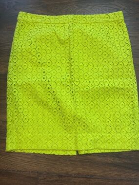 J. Crew Neon Yellow Eyelet Pencil Skirt